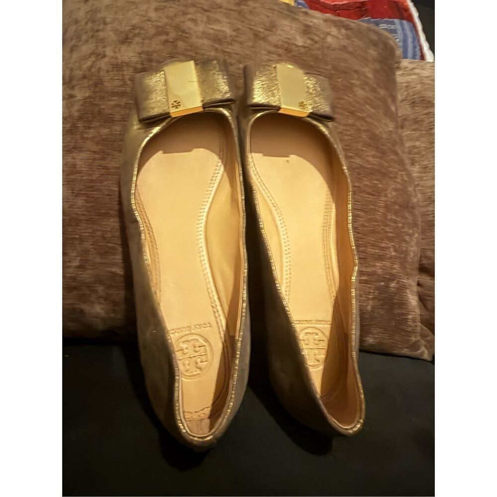 ✅Tory Burch chase Nappa Gold Lather Ballet Flats